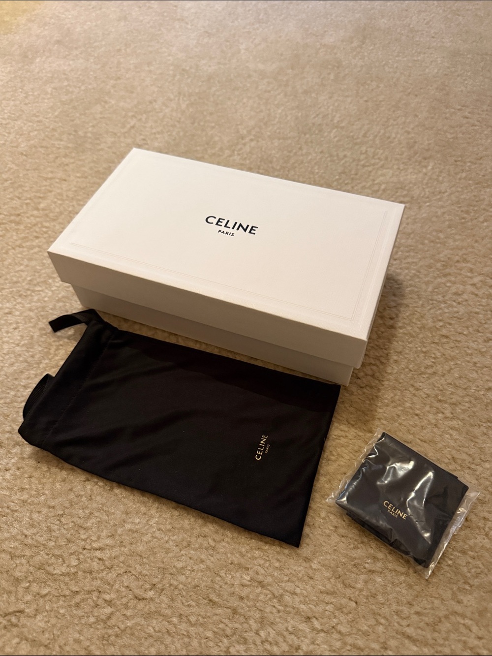 Celine Black Sunglasses Pouch & Cleaning Cloth with White Branded Box